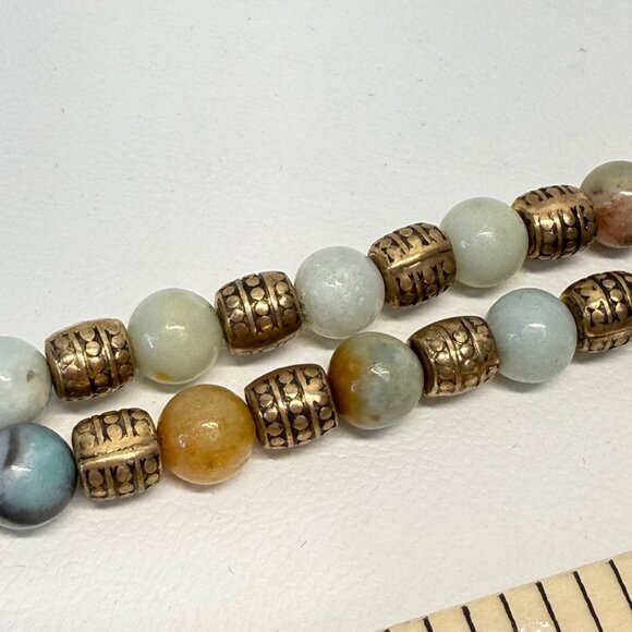 Tassel Pendant Necklace Stone Beads Brassy Gold Tone Long Length Adjustable - Picture 9 of 10